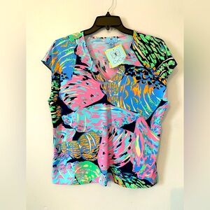 Cece Colorful Tropical Print Top Size Large